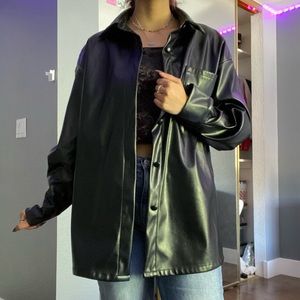 SHEIN Faux Leather Button Up Jacket
